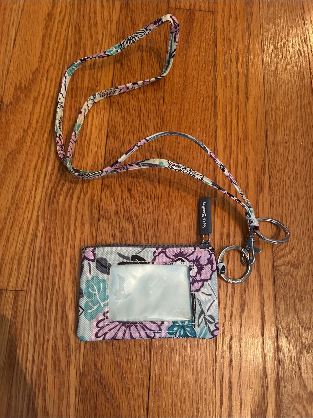 Vera Bradley Floral Lanyard ID Holder in Purple and Teal - Picture 1 of 4